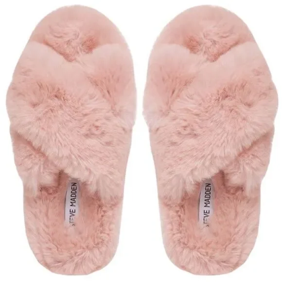 Steve Madden Blush Pink Slippers size 9/10 new without tags Faux fur soft comfy - Picture 1 of 5